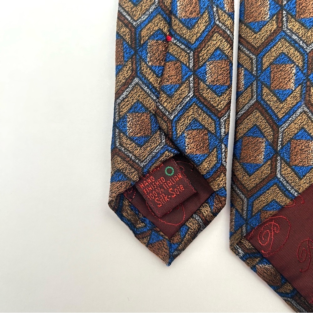 Polifroni Milano Brown Tan Blue 100% Silk Necktie Tie Italy Men's Size One Size - Picture 4 of 8